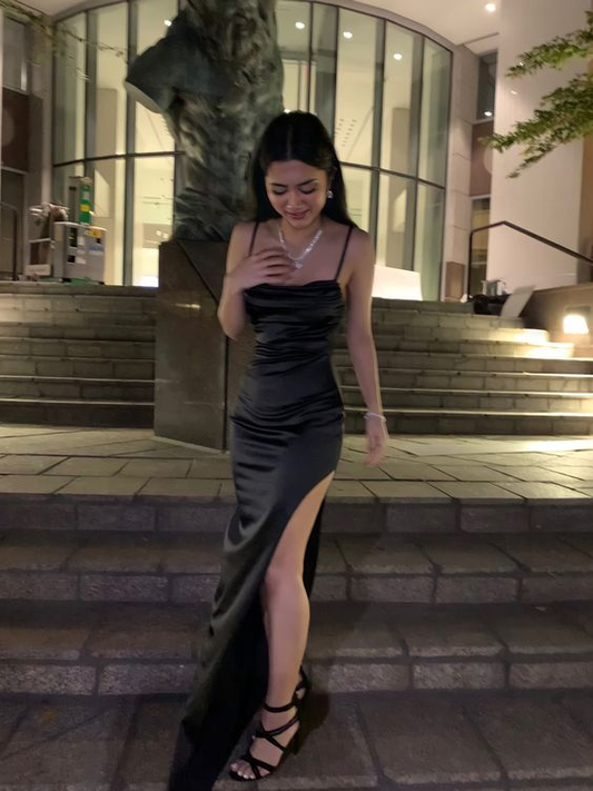 Black Spaghetti Straps Evening Dress Sexy Prom Dress Y427