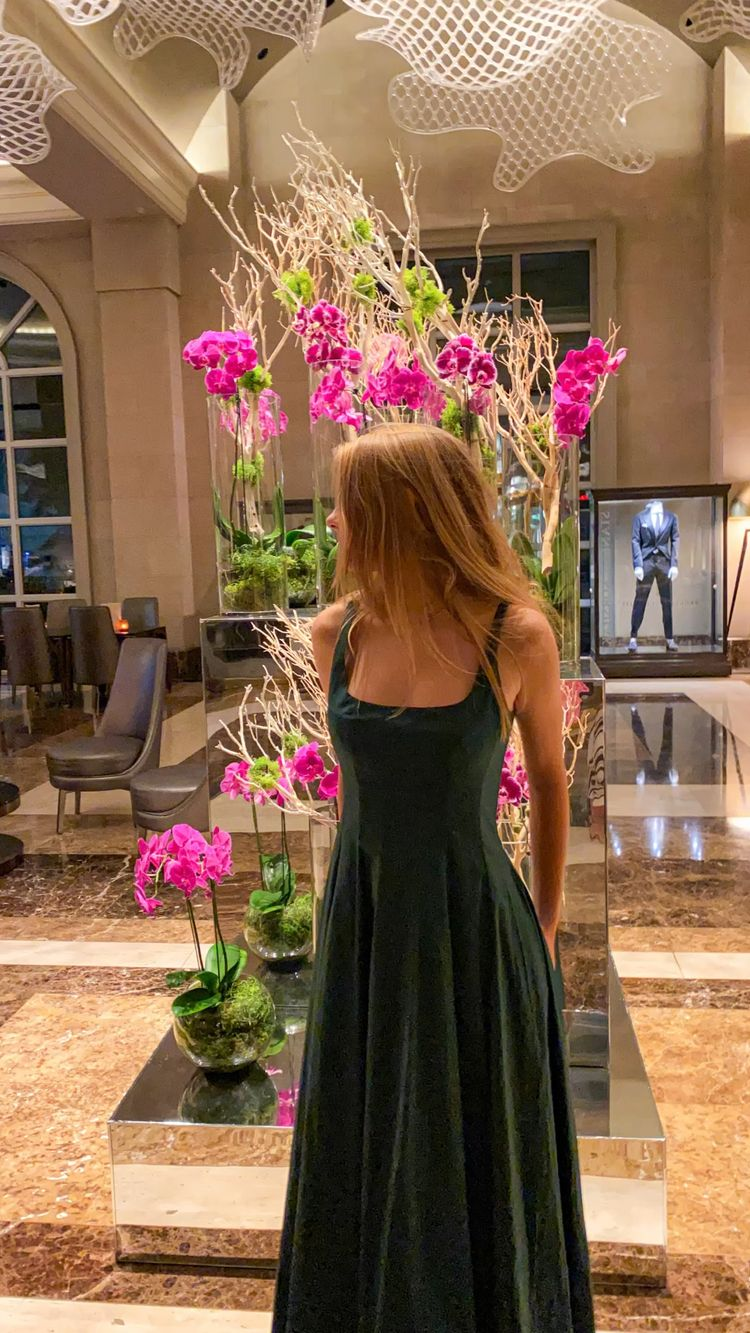 A-line Square Neckline Green Evening Dress Modest Formal Gown Y692