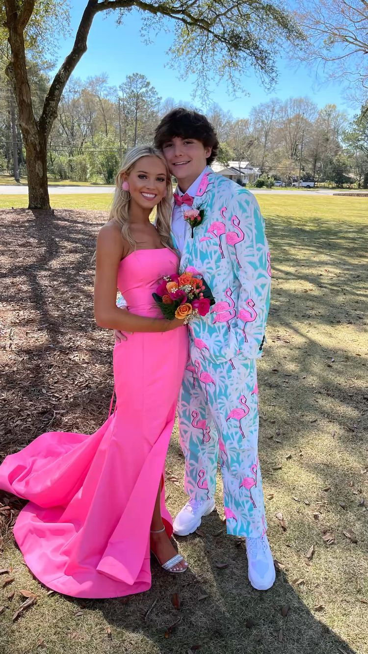 hot pink prom dress couple