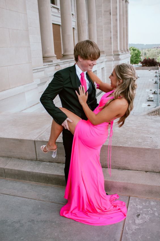 hot pink prom dress couple