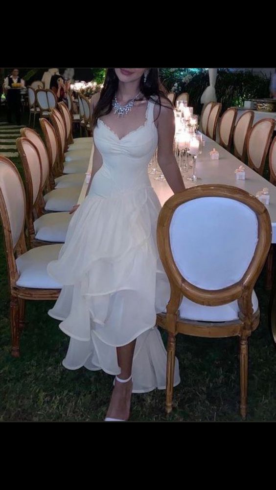 Modest A-line White Evening Dress Charming Formal Gown  Y591