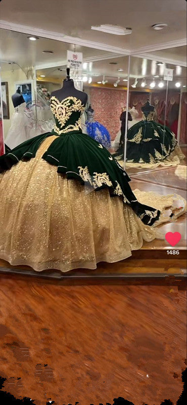 Emerald Green and Gold Quince Dress Stunning Ball Gown Y294 Simplepromdress Emerald Green and Gold Quince Dress Stunning Ball Gown Y294 Simplepromdress