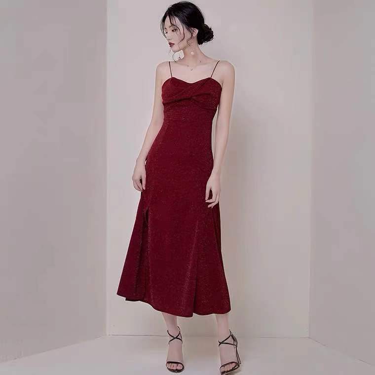 Wine red party dress,spaghetti straps evening dress,high slit prom dress ,backless formal dress,custom made Y1140