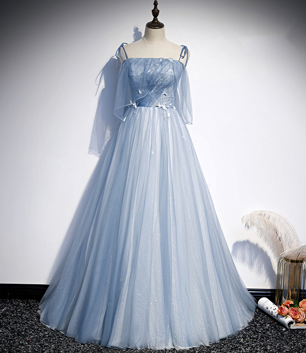 Blue tulle long A line prom dress evening dress s72 Simplepromdress Blue tulle long A line prom dress evening dress s72 Simplepromdress