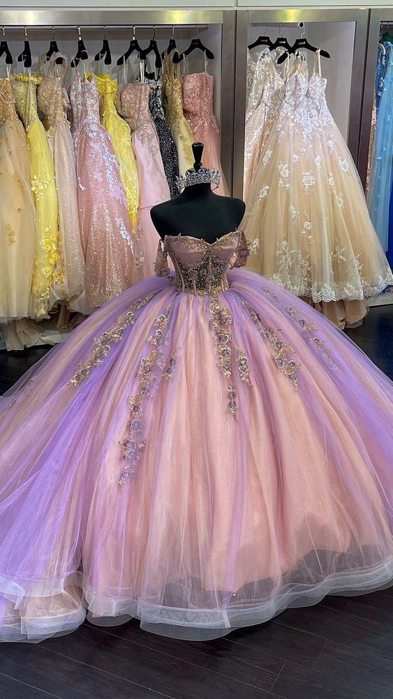 Elegant Off The Shoulder Ball Gown With Appliques ,Princess Dress,Swee Simplepromdress Elegant Off The Shoulder Ball Gown With Appliques ,Princess Dress,Swee Simplepromdress