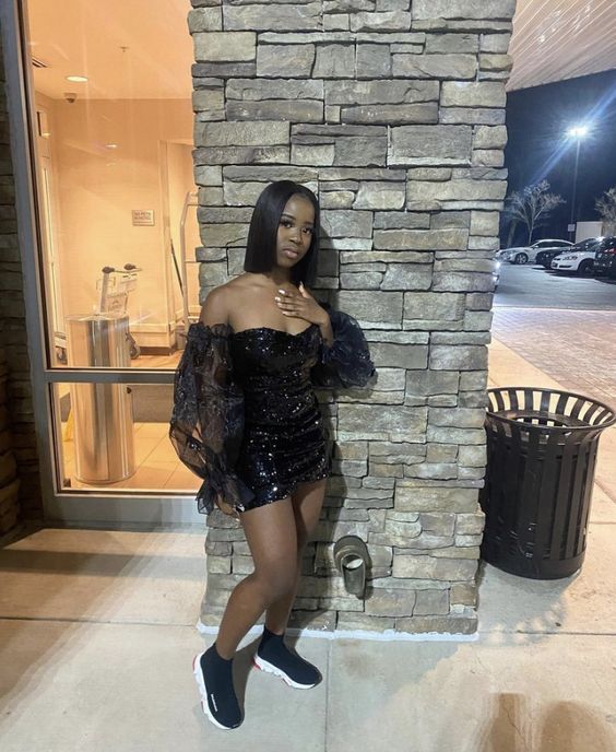 18th Birthday Outfit Dress For Black Girls,Black Sequins Short Homecom Simplepromdress 18th Birthday Outfit Dress For Black Girls,Black Sequins Short Homecom Simplepromdress