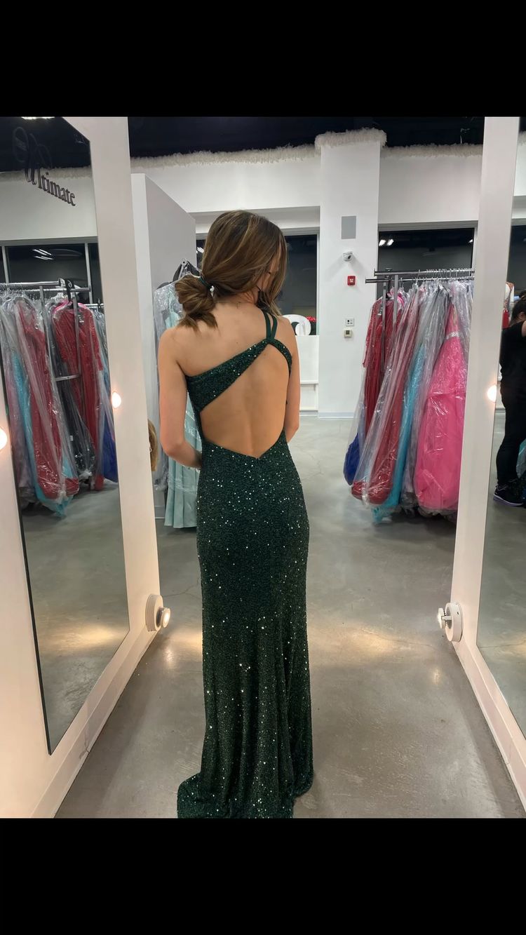 Green Mermaid One Shoulder Long Evening Dress ,Backless Evening Gown Y1395