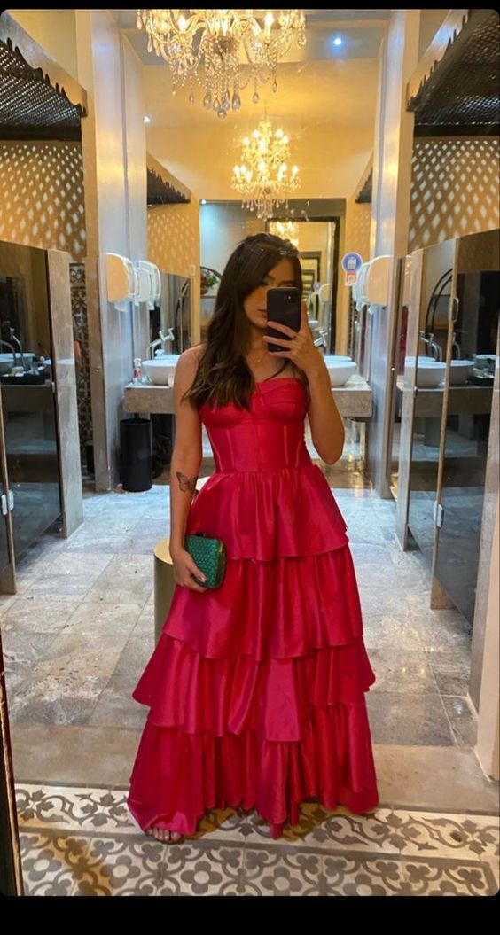 Strapless Long Prom Dresses, Satin Tiered Formal Graduation Evening Dr Simplepromdress Strapless Long Prom Dresses, Satin Tiered Formal Graduation Evening Dr Simplepromdress