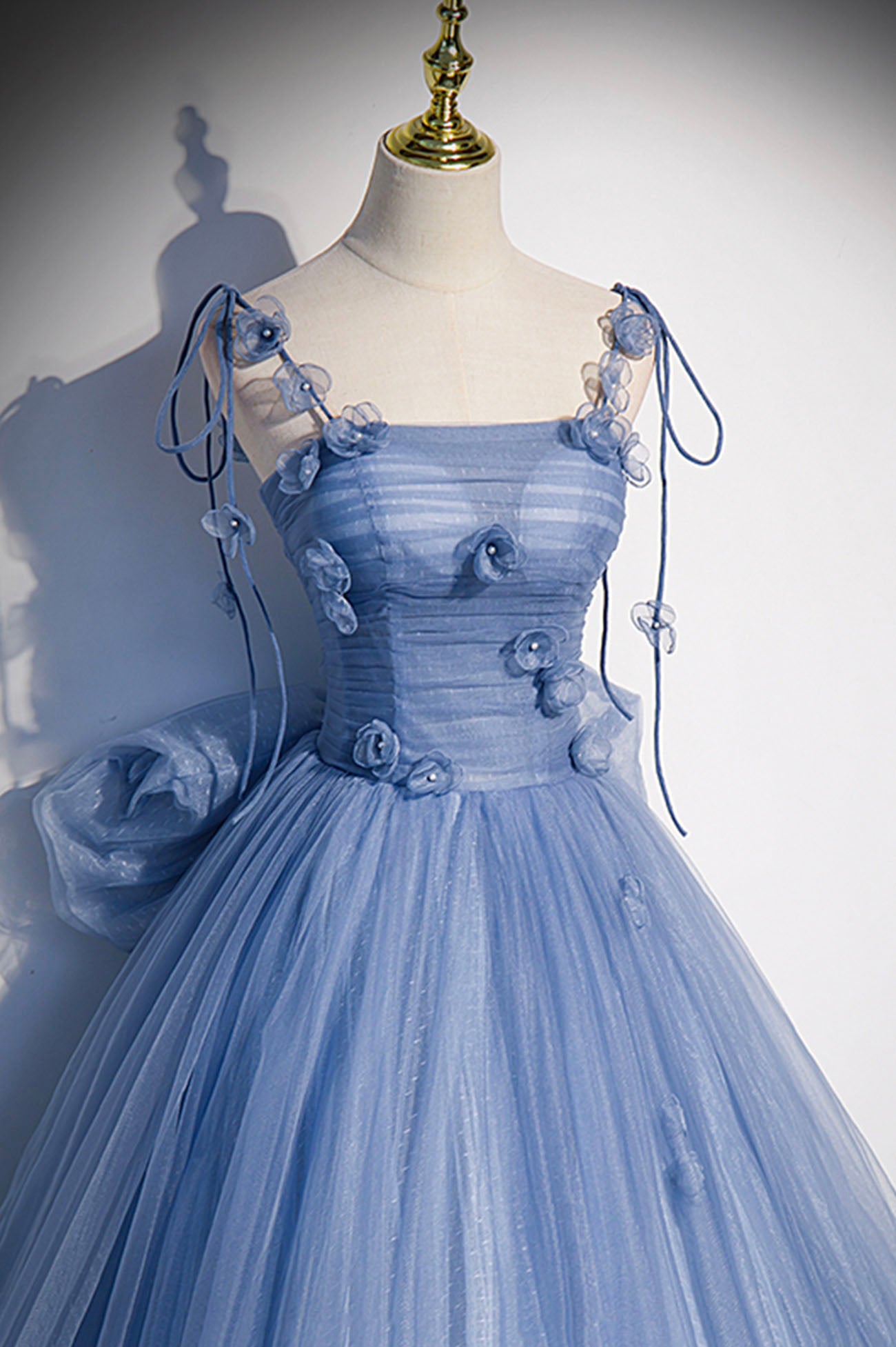 Blue tulle long A line prom dress blue evening dress s51