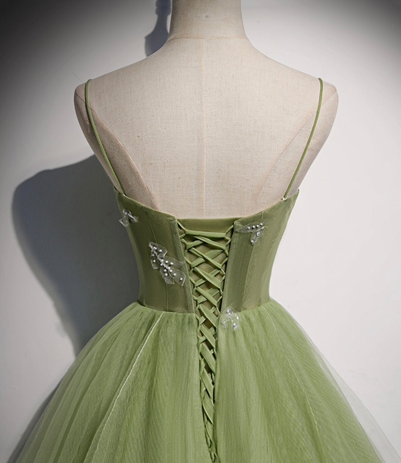 Green tulle long prom dress A line evening dress s56