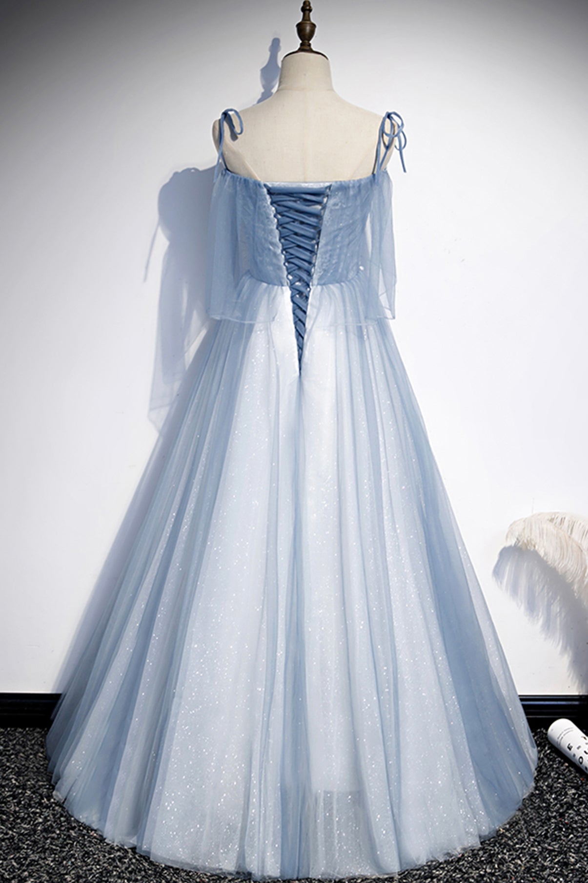 Blue tulle long A line prom dress evening dress s72