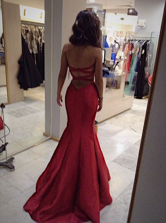 Burgundy Satin Mermaid/Trumpet Prom Dress Backless Evening Dress Y1908