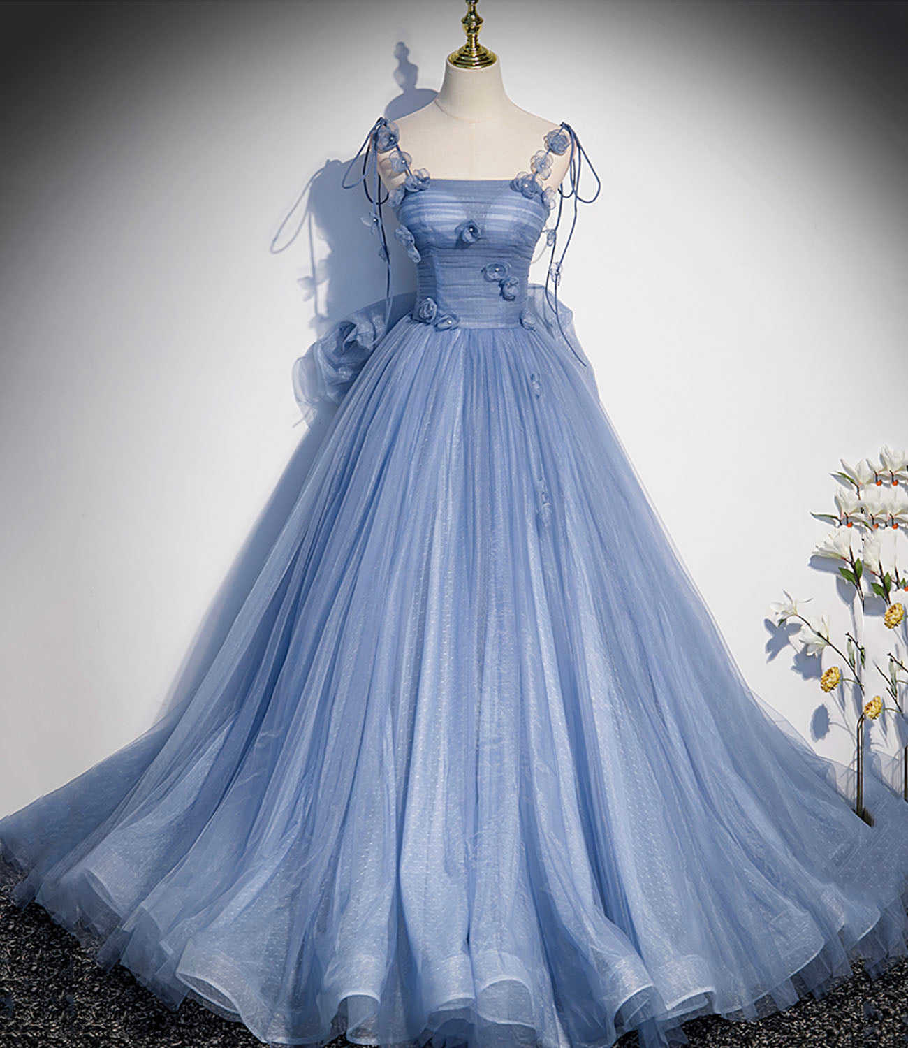 Blue tulle long A line prom dress blue evening dress s51 Simplepromdress Blue tulle long A line prom dress blue evening dress s51 Simplepromdress