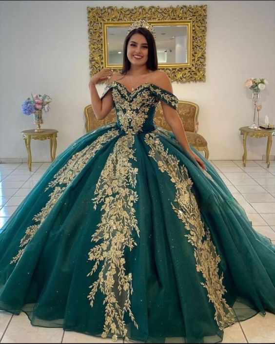 Dark Green Sweet 15 Quinceanera Dresses with Gold Applique Sequin Ball Simplepromdress Dark Green Sweet 15 Quinceanera Dresses with Gold Applique Sequin Ball Simplepromdress