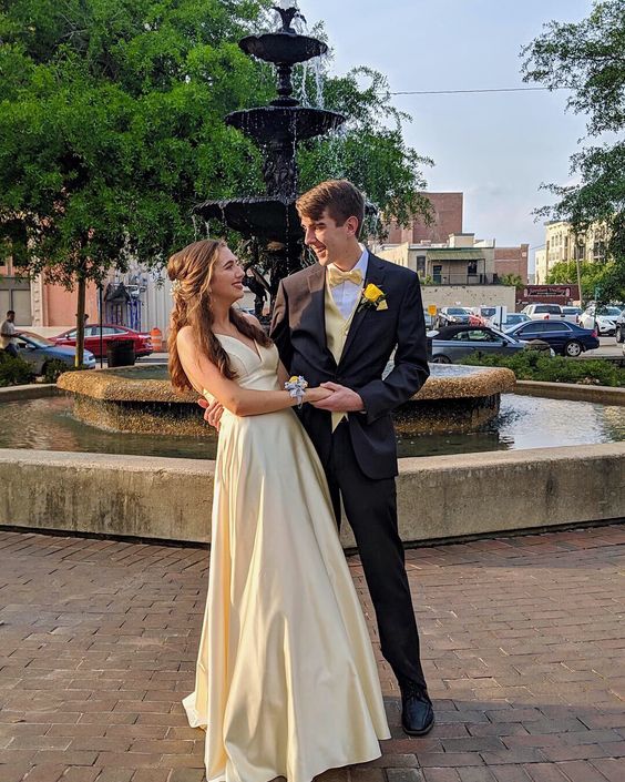Classic A-line V Neck Yellow Satin Prom Dress,Graduation Dress Y1119 – Simplepromdress Classic A-line V Neck Yellow Satin Prom Dress,Graduation Dress Y1119 – Simplepromdress