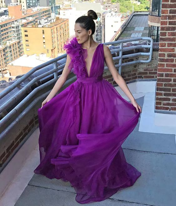 A Line V Neck Long Prom Dress, Sleeveless Prom Dress Y1067