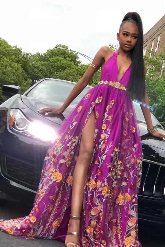 Purple A Line Deep V Neck High Slit Tulle Prom Dresses Long Evening Dr Simplepromdress Purple A Line Deep V Neck High Slit Tulle Prom Dresses Long Evening Dr Simplepromdress