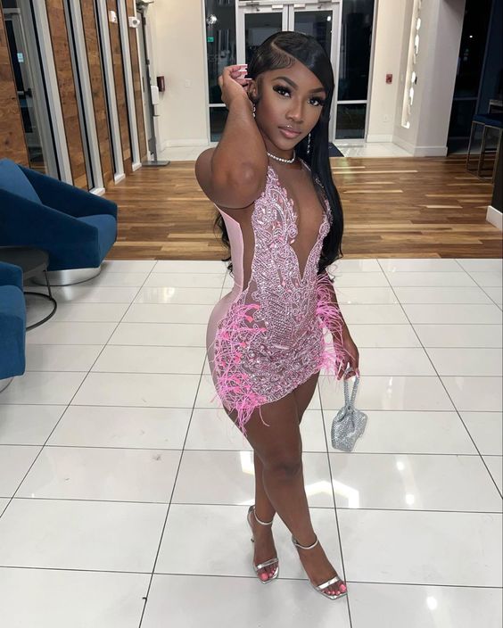 Luxurious Heavy Beaded Pink Homecoming Dress,22th Birthday Outfit Dres Simplepromdress Luxurious Heavy Beaded Pink Homecoming Dress,22th Birthday Outfit Dres Simplepromdress