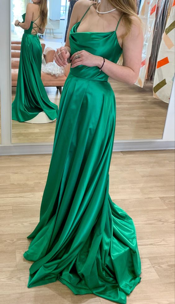 Emerald Green A-line Satin Long Prom Dress Lace-up Back Junior Prom Y6 Simplepromdress Emerald Green A-line Satin Long Prom Dress Lace-up Back Junior Prom Y6 Simplepromdress