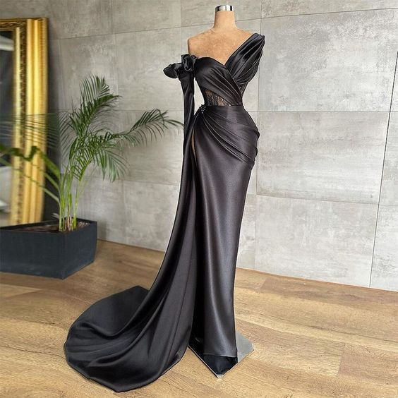 Black Satin Prom Dress Pleated Evening Gowns Dubai Party Dress Y664 Simplepromdress Black Satin Prom Dress Pleated Evening Gowns Dubai Party Dress Y664 Simplepromdress