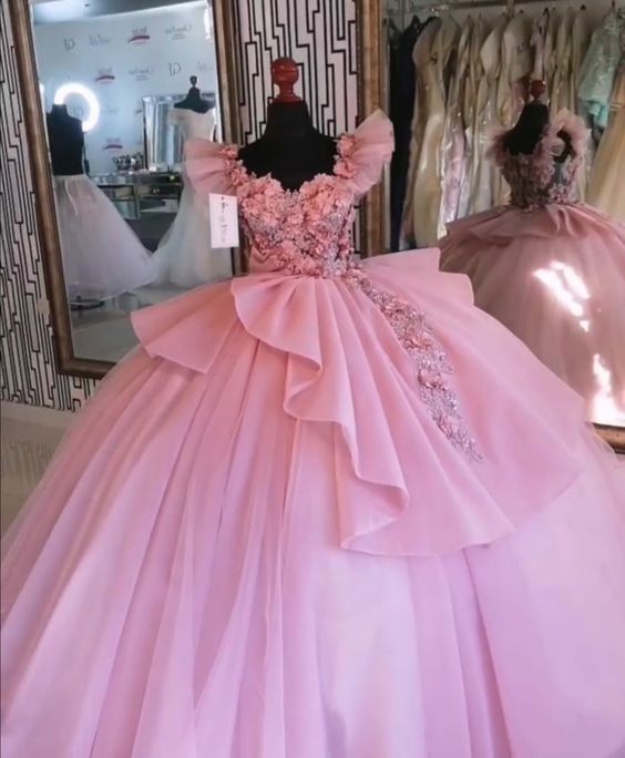 Pink 3D Flowers Quinceanera Dress Princess Dress Ball Gown Y597 – Simplepromdress Pink 3D Flowers Quinceanera Dress Princess Dress Ball Gown Y597 – Simplepromdress