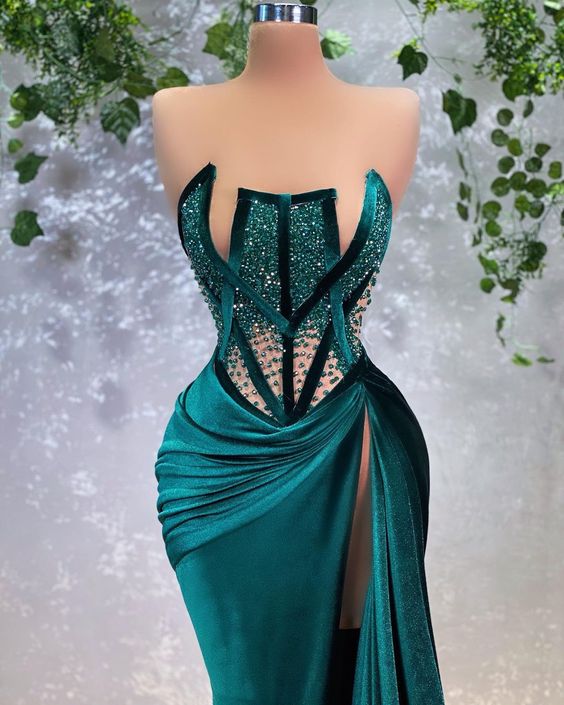 Sexy Evening Dress With Beaded Unique Long Prom Dress High Slit Y569 Simplepromdress Sexy Evening Dress With Beaded Unique Long Prom Dress High Slit Y569 Simplepromdress