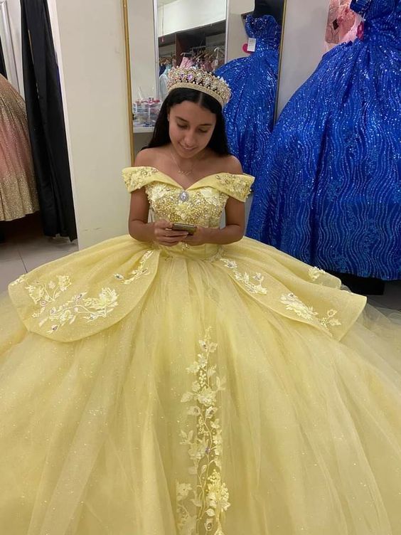 sweet 16 yellow dresses Off The Shoulder Yellow Princess Dress Sweet 16 Dress Ball Gown Y655 – Simplepromdress