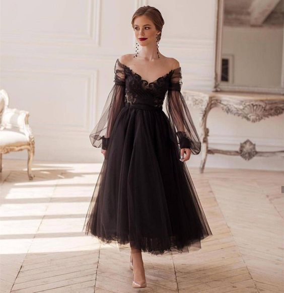 Elegant Black Illusion Full Sleeve V-Neck Lace Appliques Backless A-Li Simplepromdress Elegant Black Illusion Full Sleeve V-Neck Lace Appliques Backless A-Li Simplepromdress