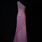 Elegant Pink One Shoulder Chiffon Sequin Beaded Mermaid Evening Dress Slit Long Birthday Prom Dress SP1692