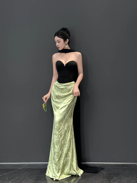 Vintage Strapless Satin Mermaid Prom Dress Long Evening Dress Y8593