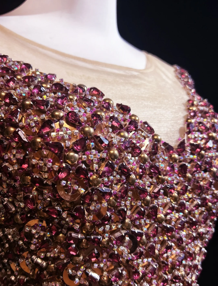 Luxurious Sleeveless Fuchsia Satin Beaded Long Party Dress Formal Evening Dress SP1861