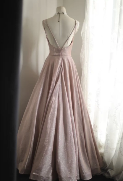 Classy Spaghetti Straps Pink Satin Sequin Long Evening Dress Birthday Outfits SP1210