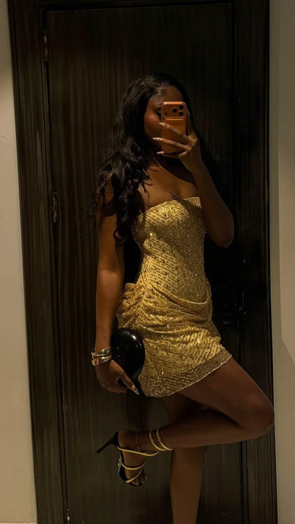 Sexy Yellow Strapless Tulle Beaded Short 6th Grade Homecoming Dress Cocktail Dress SP2638