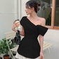 Black A-line Black and white Patchwork Homecoming Dress Y5825