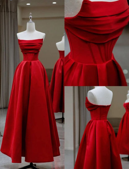 Stylish Flat Neck Satin Backless Pleated Floor Length A Line Evening Gown Prom Dress  Y6815