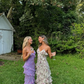 Charming Spaghetti Straps Lavender Chiffon Print Floral Evening Dress,Ruffles Long Prom Dress Y8266