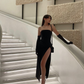 Sexy Black Strapless Prom Dress With Side Split Y4535