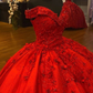 Luxurious Red 3D Flowers Ball Gown,Sweet 16 Dress,Quinceanera Dress  Y5321