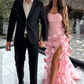Chic Pink Strapless Long Prom Dress with 3D Flowers Y2723
