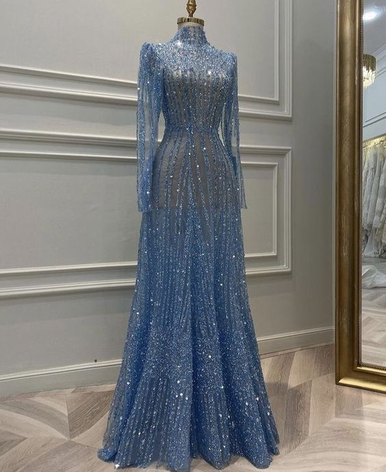 Dreamy Long Sleeve Muslim Evening Dress Luxury Dubai Women Midi Engage – Simplepromdress