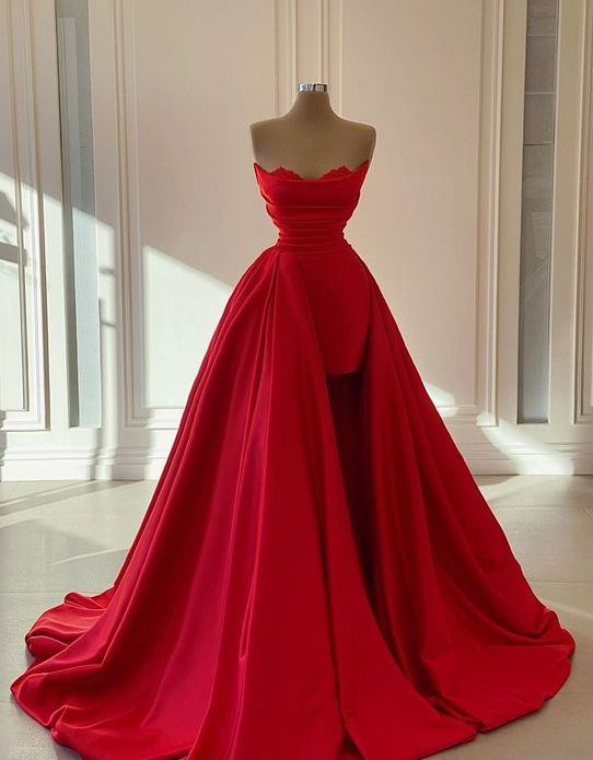 Vintage Red Satin Unique Long Prom Dress,Party Dress Y4455