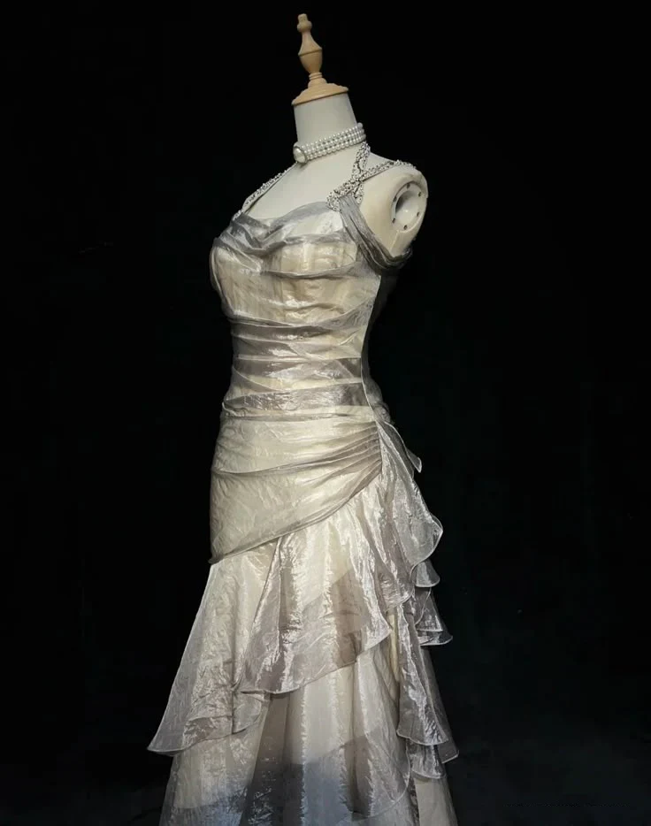 Vintage Purple Tulle Mermaid Long Evening Dress Birthday Outfits SP941