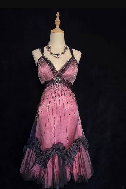 Vintage Spaghetti Strap Short A-Line  Homecoming Dress Backless Beaded Cocktail Dress Y8913