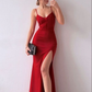 Classic Red Spaghetti Straps Mermaid Prom Dress With Split  Y4564
