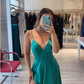 Classic A-line Spaghetti Straps Green Satin Prom Dress,Graduation Dress Y1701