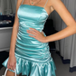 New mint green tight skirt sexy pleated skirt high waist pleated satin dress,short homecoming dress  Y1903