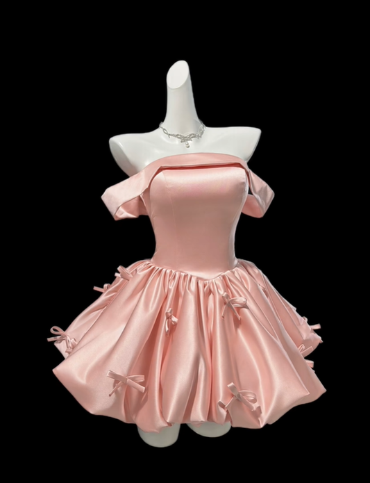 Cute Pink Strapless Satin A Line Homecoming Dress Formal Birthday Outfits With Bow SP1656