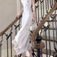 Classy Spaghetti Straps White Satin Chiffon Mermaid Long Prom Dress Birthday Party Gown SP1988