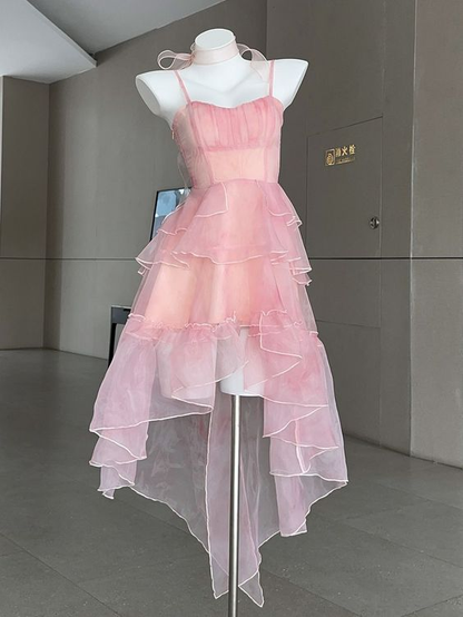 Pink High-low Skirt Dress Flounce Hem Prom Dress Y5006 Simplepromdress Pink High-low Skirt Dress Flounce Hem Prom Dress Y5006 Simplepromdress