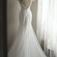 Charming White Tulle Appliques Mermaid Long Wedding Dress SP1170